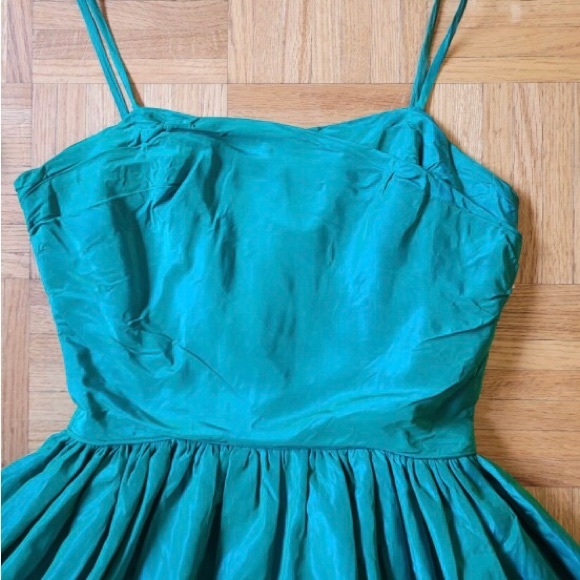 Vintage 1950's Silk taffeta dress blue/green Rhinestone & Crinoline US0P - Picture 2 of 8
